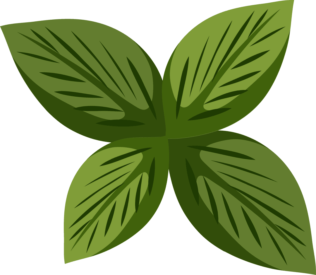 Four Symmetrical Green Leaves Logo on Transparent Background