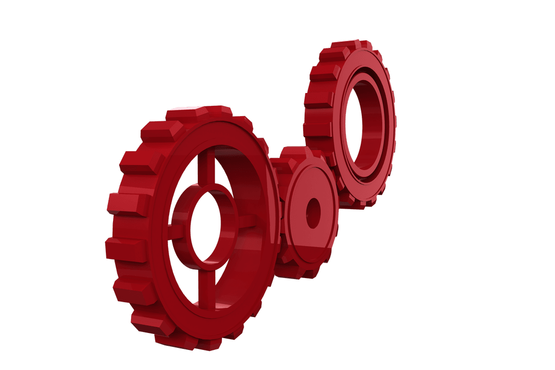 Red Cogs on Transparent Background Industrial Workflow Illustration