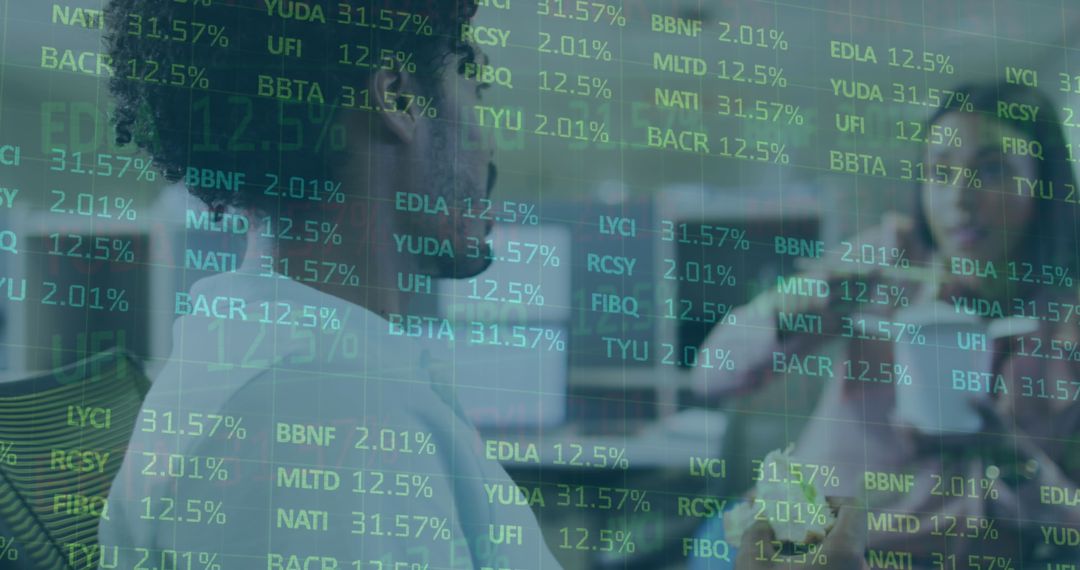 Colleagues Analyzing Stock Market Data With Overlapping Projections - Free Images, Stock Photos and Pictures on Pikwizard.com