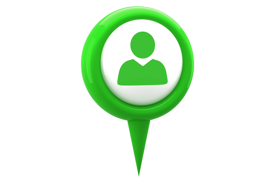User Profile Icon on Green GPS Pin Transparent Background