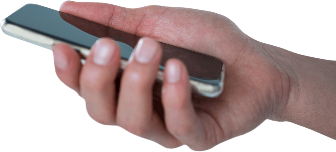 Hand Holding Mobile Phone on Transparent Background