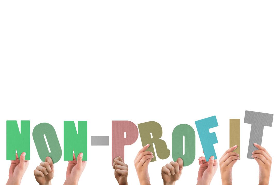 Hands Holding Colorful Transparent Letters Forming Non-Profit