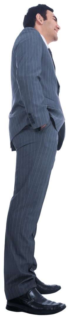 Smiling Businessman with Hands in Pockets on Transparent Background