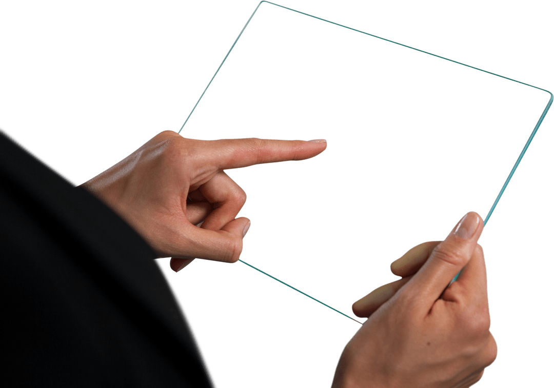 Transparent Glass Interface in Hands of Businesswoman