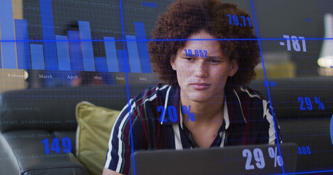 Focused Businessman Analyzing Dynamic Financial Data Visualization