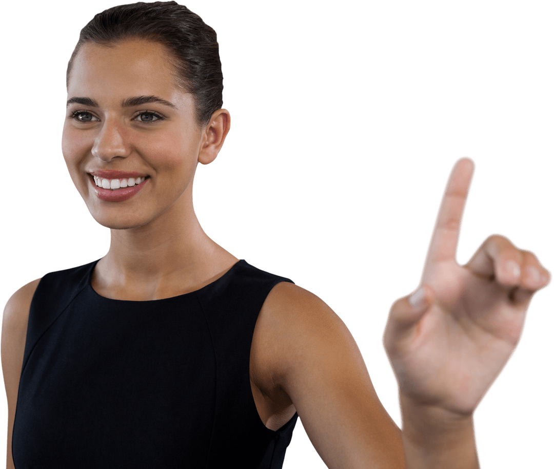 Smiling Businesswoman with Transparent Digital Interface Connection