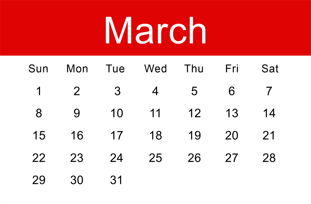 March Calendar Month on Transparent Background Vector Design