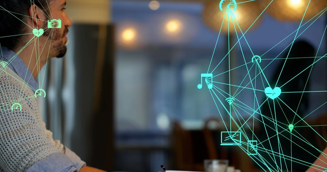 Young Professional Interacting with Digital Interface in Modern Workspace