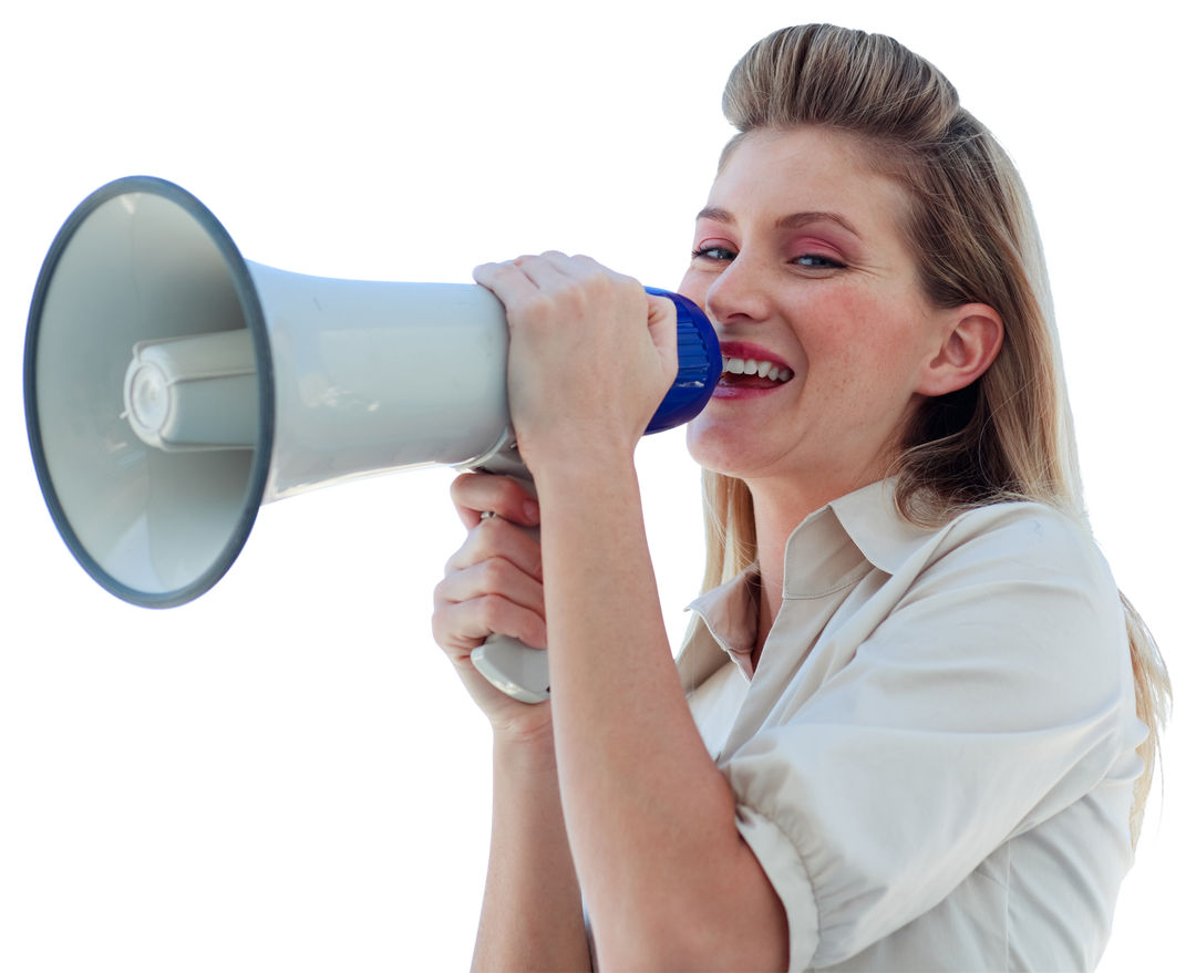 Transparent Image of Businesswoman Shouting through Megaphone - Download Free Stock Images Pikwizard.com