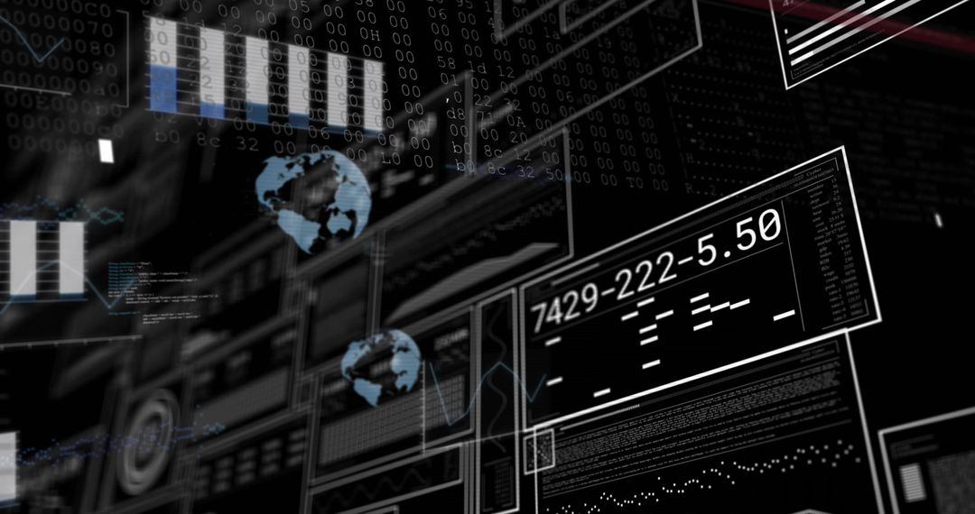 Futuristic Digital Interface with Binary and Globe Icons