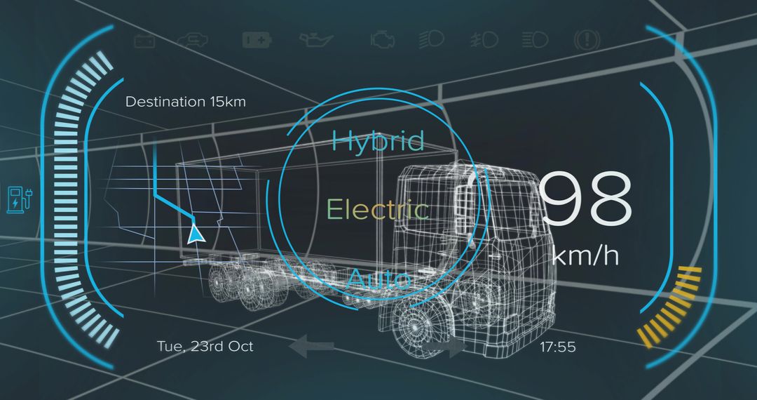 Futuristic Truck Dashboard Interface in Digital 3D Grid Tunnel