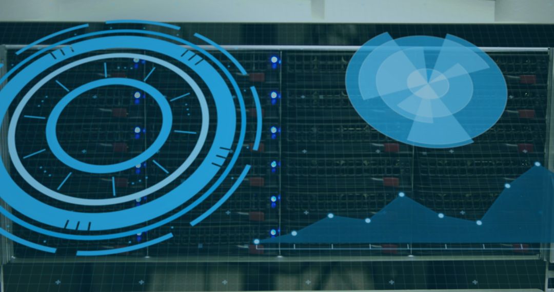 Digital Infographic Overlay in Advanced Server Room