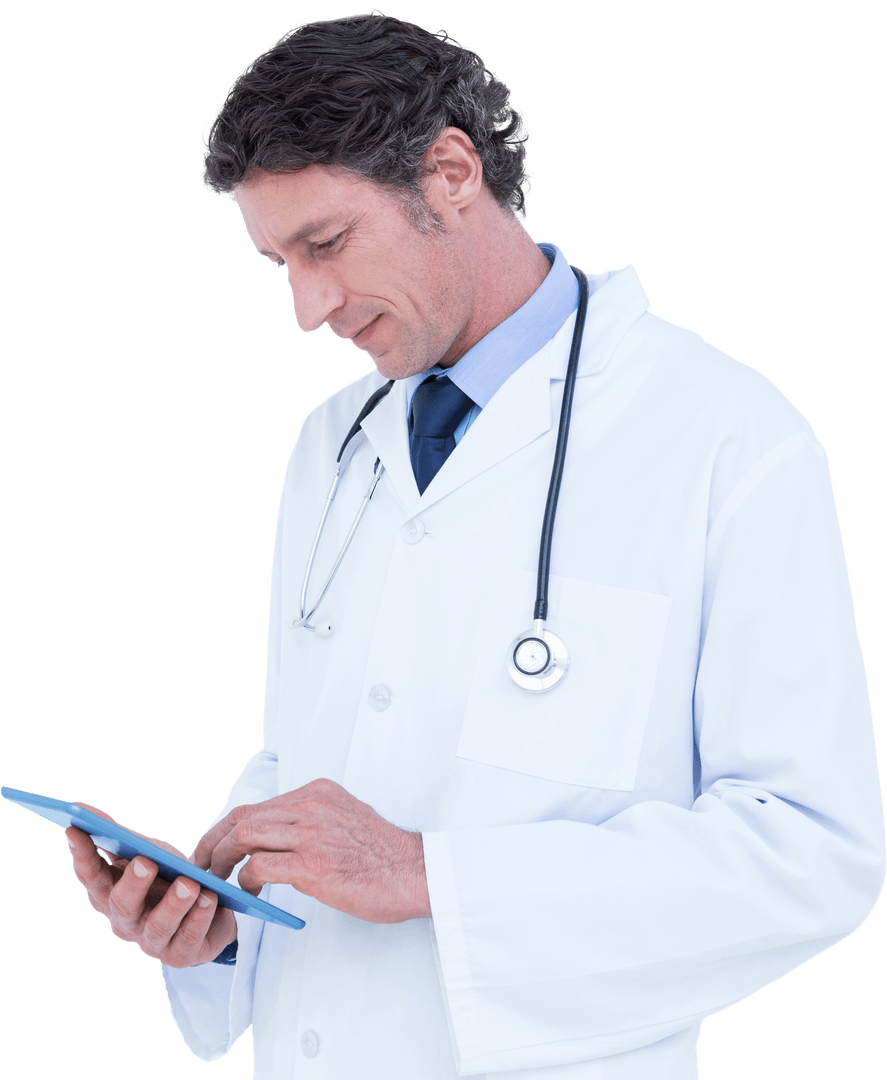 Transparent Male Doctor Using Digital Tablet