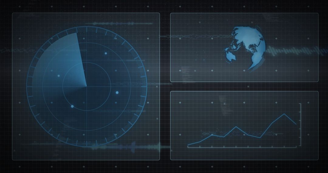 Futuristic Digital Interface with Diagrams and World Map
