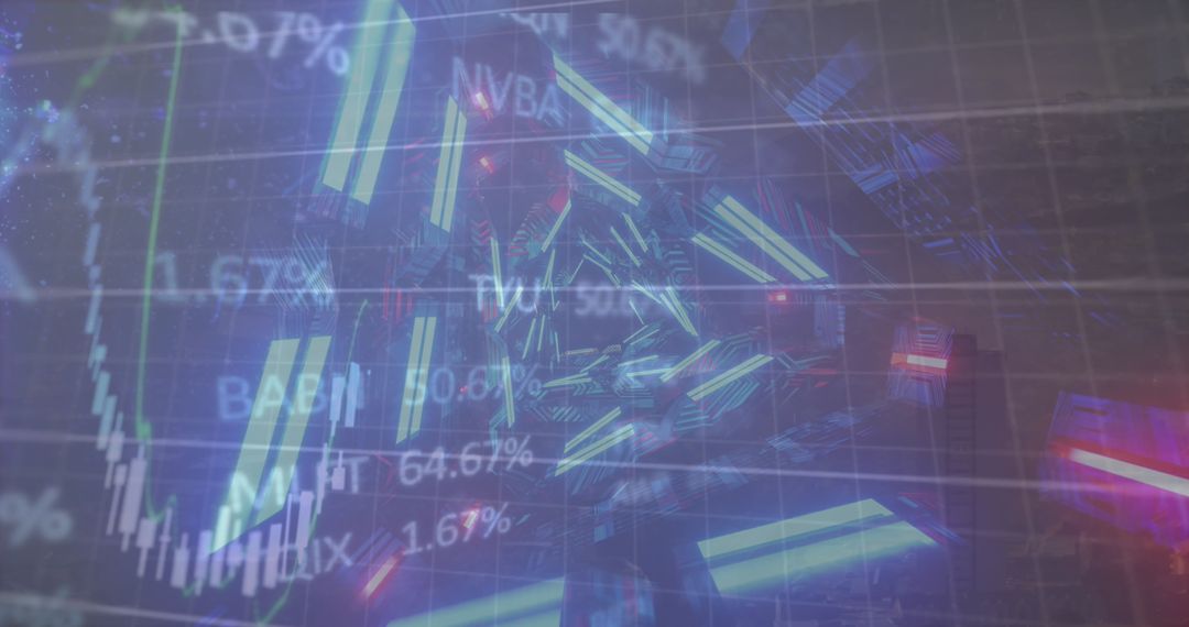 Abstract Financial Data Overlayed on Cityscape