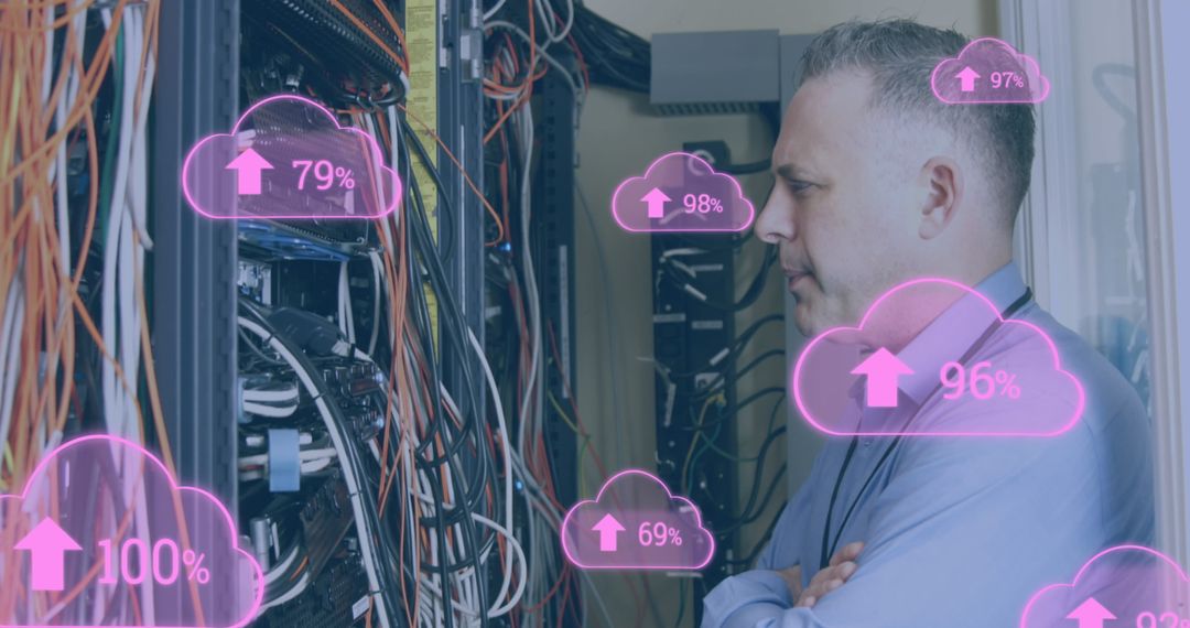 IT Professional Analyzing Cloud Data Upload In Server Room