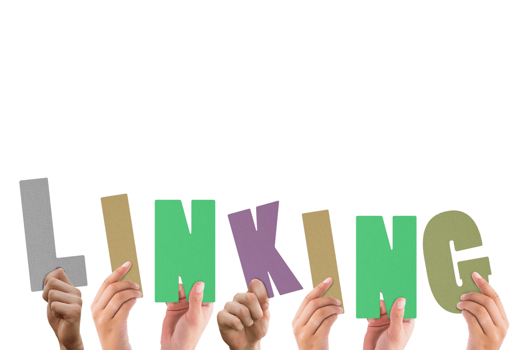 Hands Holding LINKING Text on Transparent Background