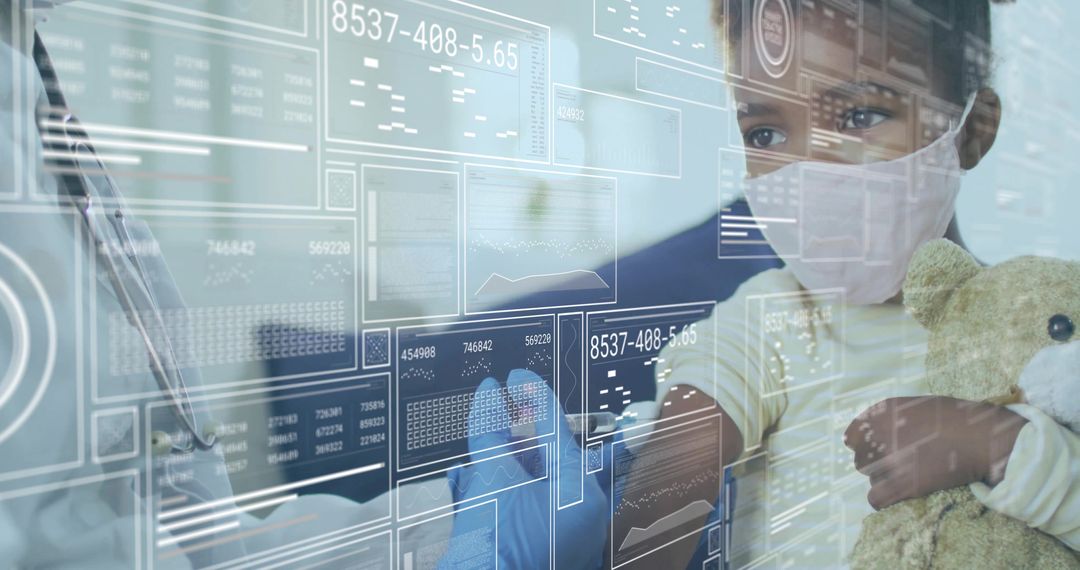 Nurse Administering Vaccine to Child with Digital Healthcare Interface