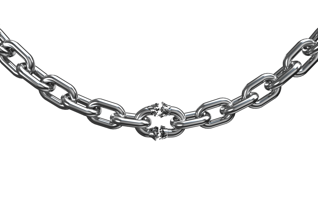 Broken Metallic Chain on Transparent Background for Loss Concept