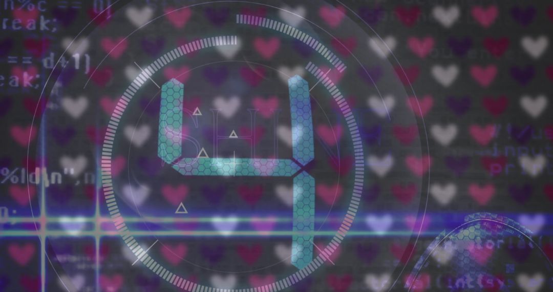 Digital Countdown over Heart Pattern Background