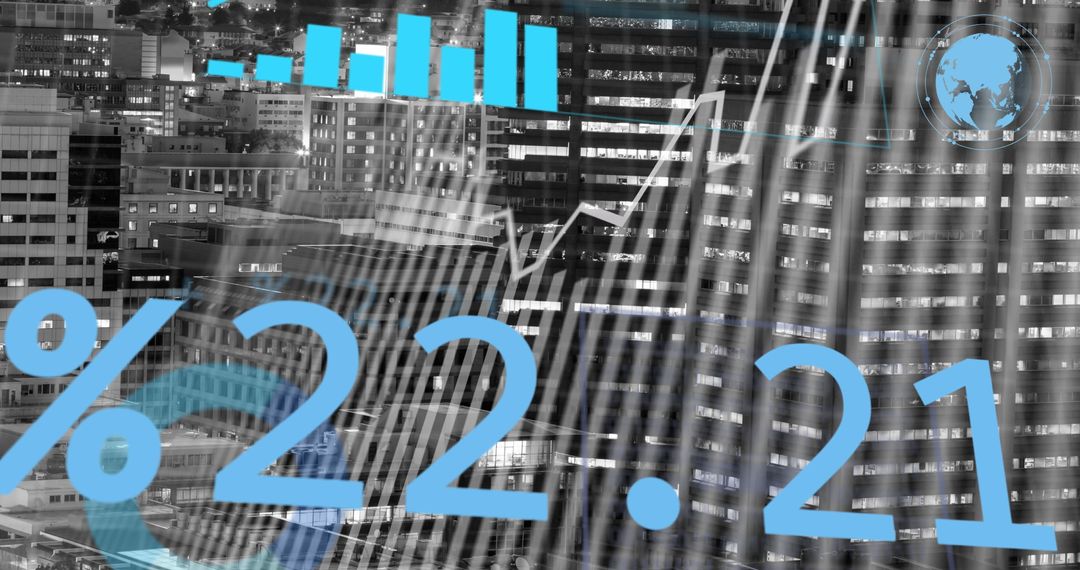 Global Financial Data Visualization on Urban Cityscape Background