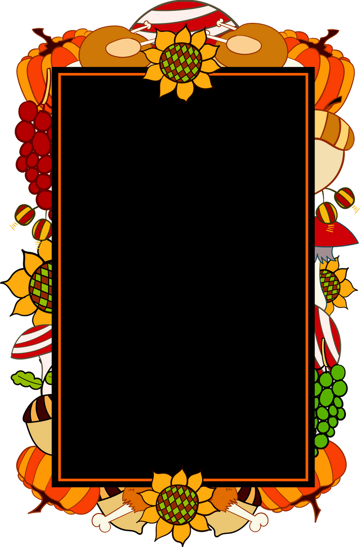 Colorful Fruit and Food Frame with Sunflower Motif on Transparent Background