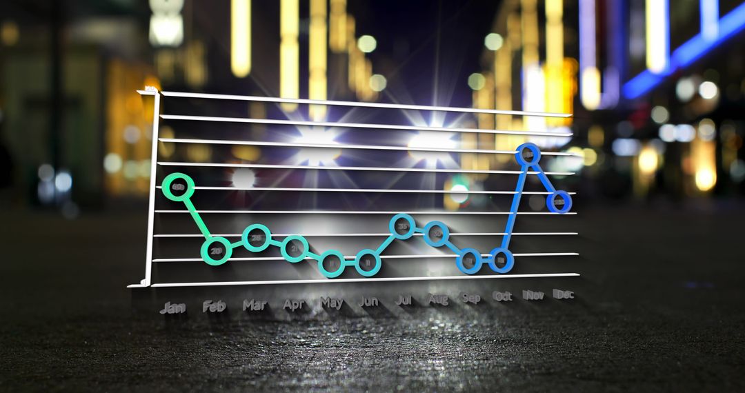 Futuristic Calendar Graph Overlay on Busy Night City Street