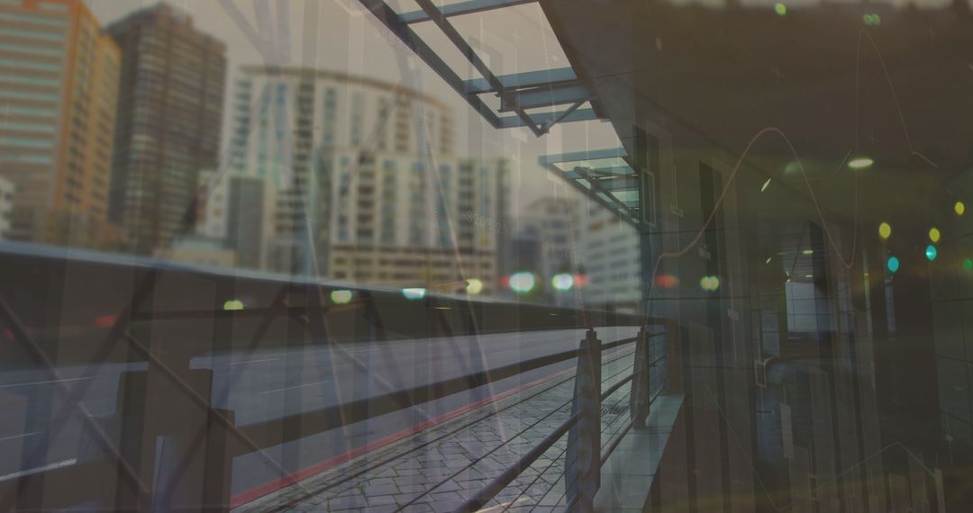 Cityscape Overlay with Data Processing Visuals