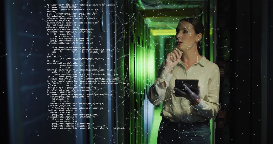 Female IT Professional Analyzing Data in Server Room