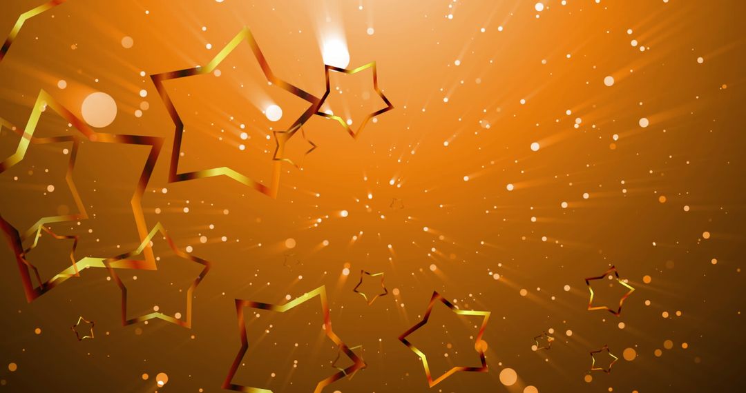 Festive Golden Stars and Snowfall on Vibrant Orange Background