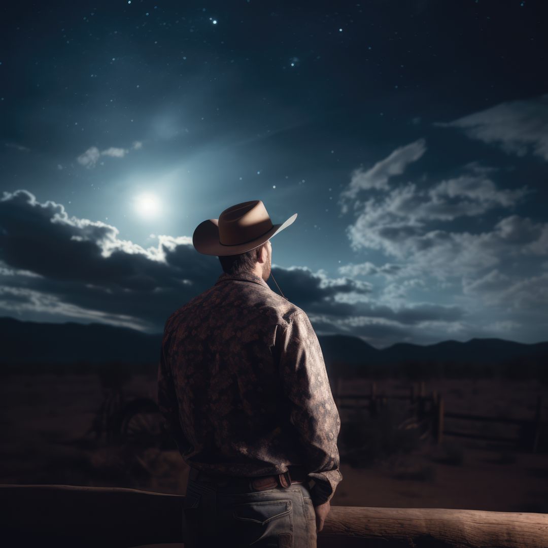 Cowboy Stargazing Under Night Sky in Open Wilderness - Free Images, Stock Photos and Pictures on Pikwizard.com