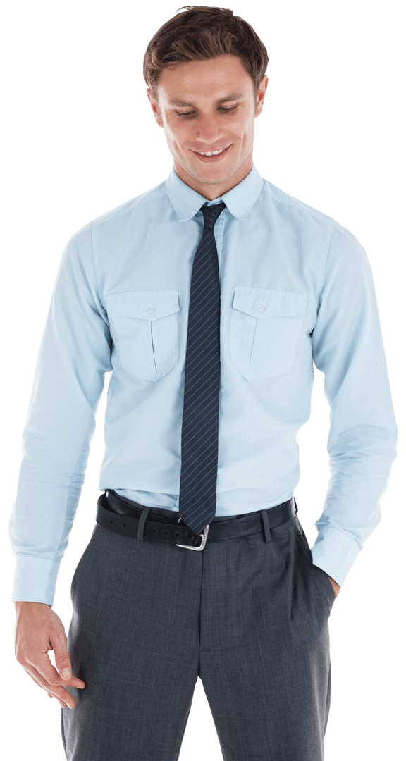 Smiling Businessman with Hand in Pocket Transparent Background