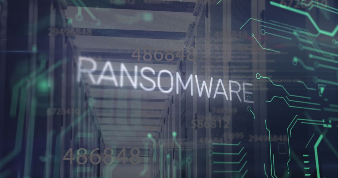 Ransomware Warning in Digital Network Server Room Concept