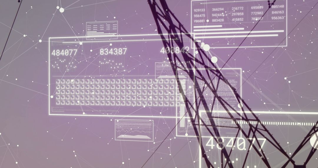 Futuristic Digital Network Data Panels in Purple Cyberspace