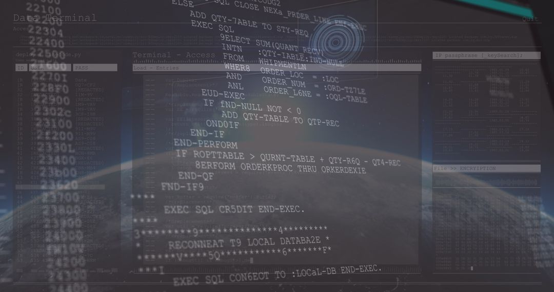 Complex Code Display with Cybersecurity Focus Over Earth Background