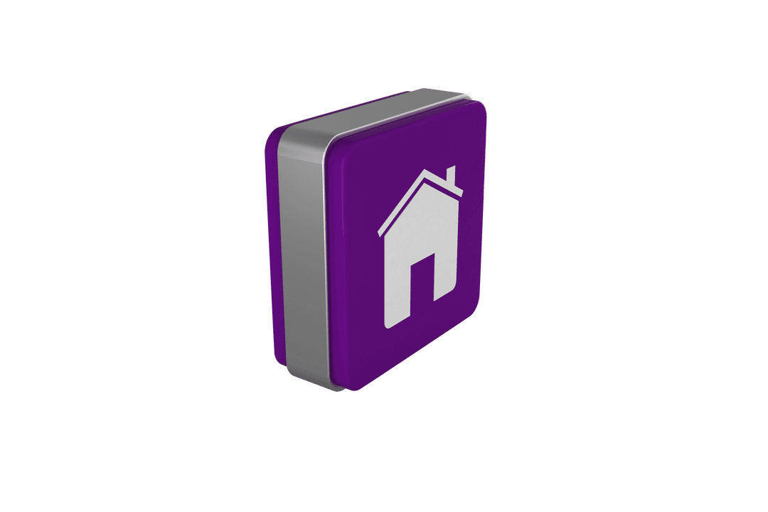 Purple House Icon Cube on Transparent Background