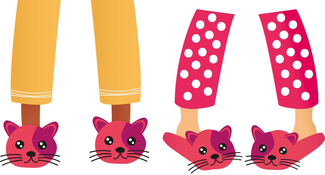 Transparent Pyjama Cartoon Illustration with Cat Slippers