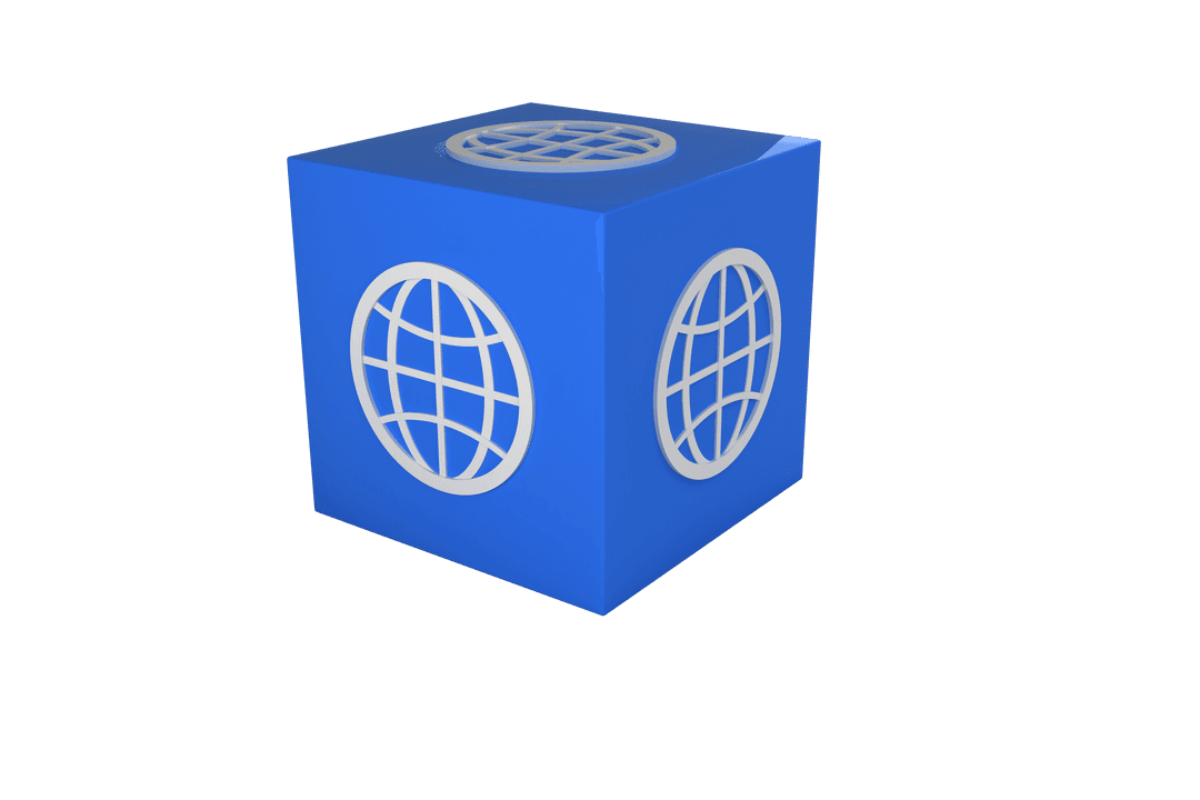 Blue Cube With Globe Pacific Icons on Transparent Background