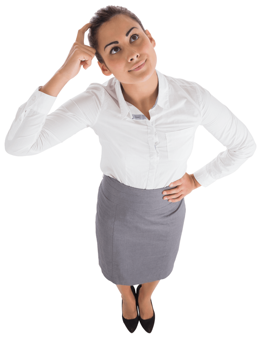 Smiling Caucasian Businesswoman Scratching Head Transparent Background