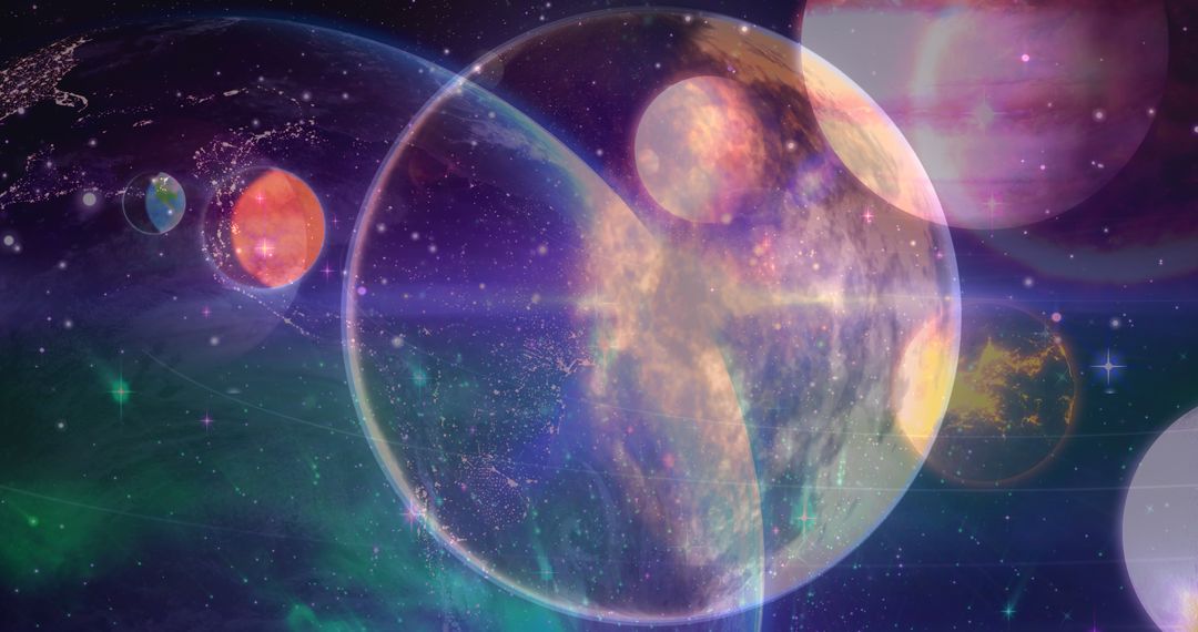 Mystical Abstract Universe with Vibrant Planetary Overlay