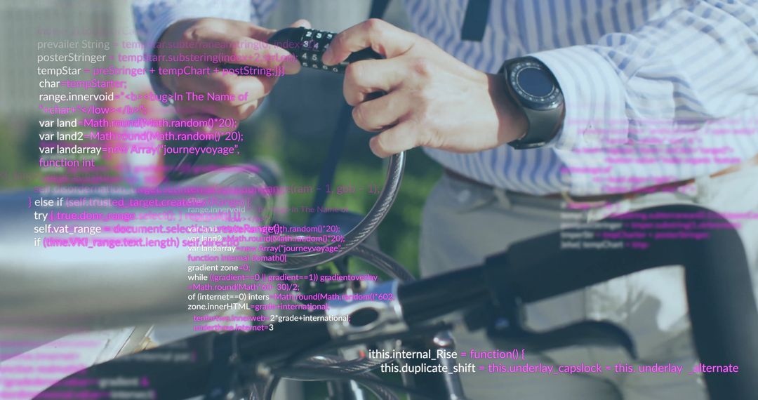 Caucasian Businessman with Digital Data Overlay, Biking Concept