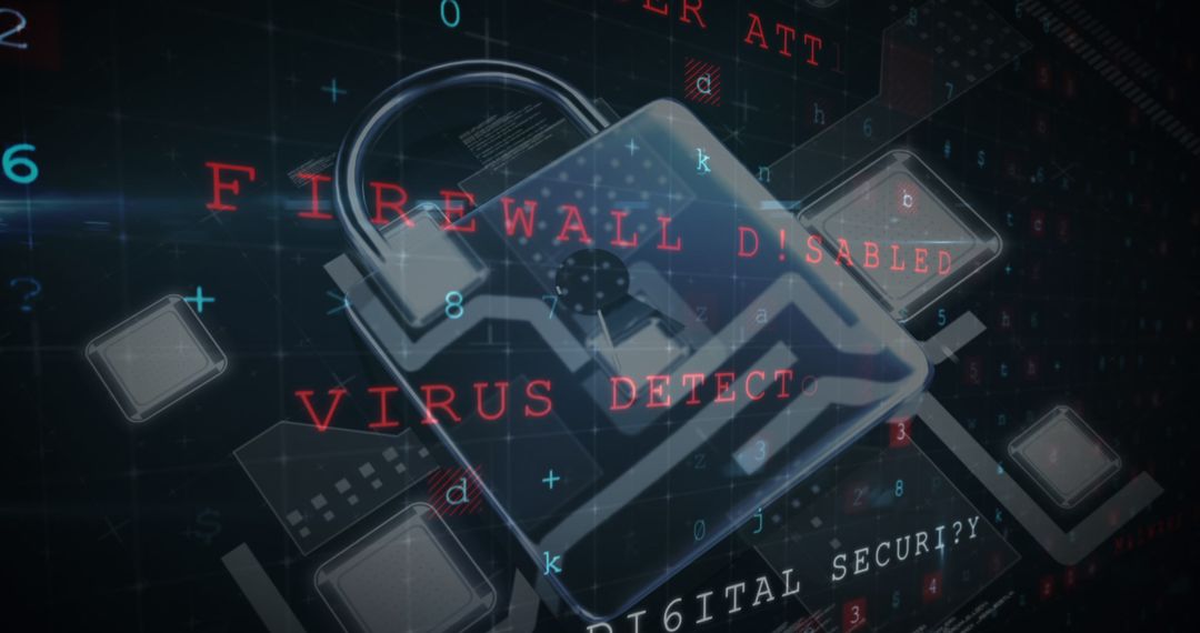 Digital Security Concept with Padlock and Data Protection Warnings