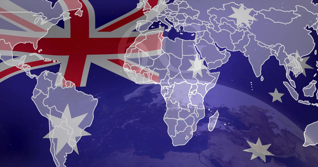 World Map with Australian Flag and Southern Cross Overlay