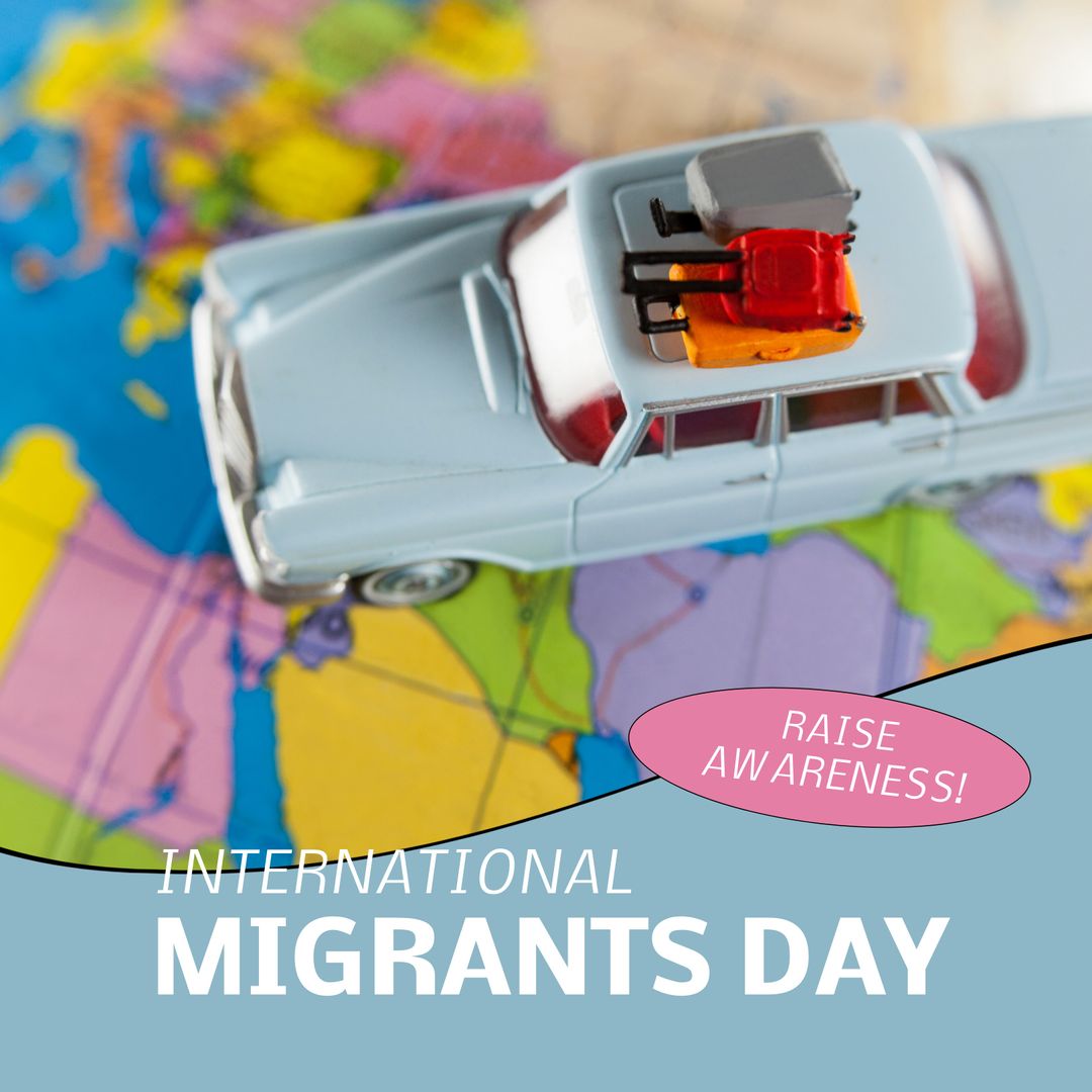 Model Car Symbolizing Migration on Map for International Migrants Day Promotion