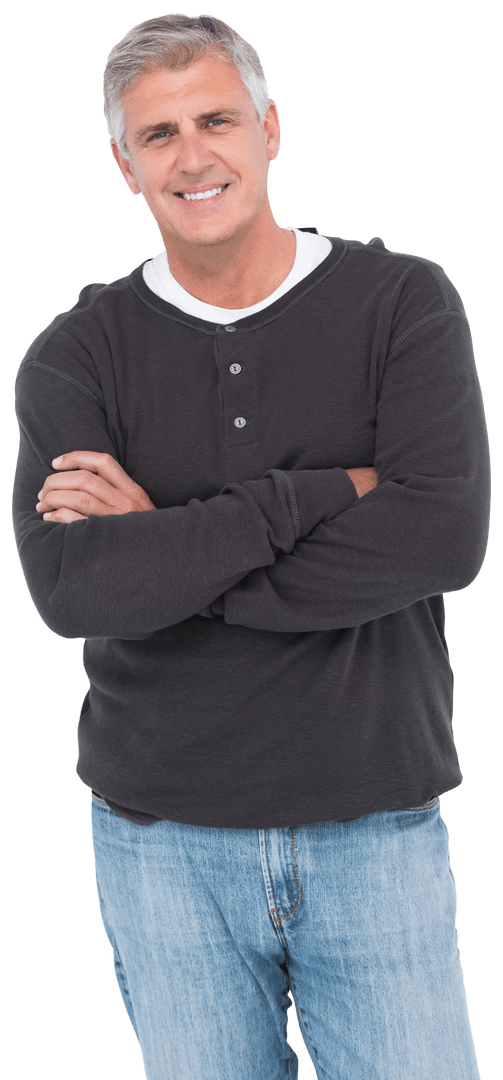 Smiling Mature Man in Casual Outfit on Transparent Background