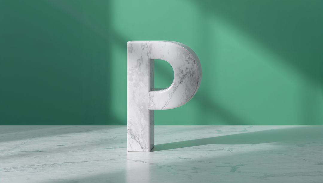 Marble Letter P on Teal Background In Modern Minimalist Design