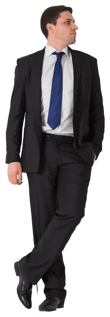 Elegant Businessman Gazing Calm on Transparent Background
