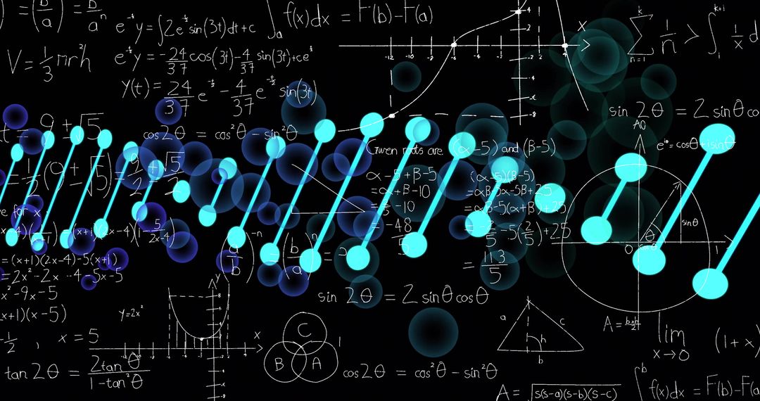 Abstract DNA Strand with Mathematical Equations on Black Background