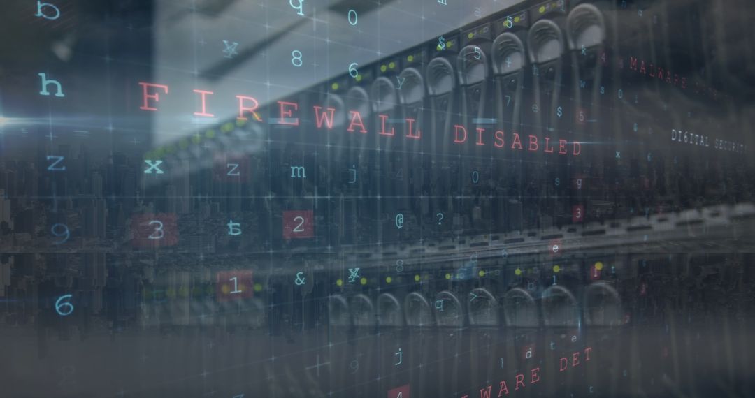 Cyber Security Threat in Server Room with Warning Message