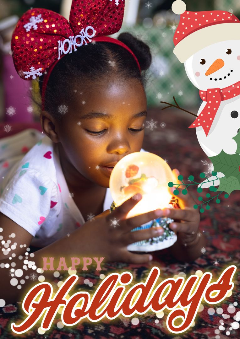 Joyful Child with Snow Globe Celebrating Holidays